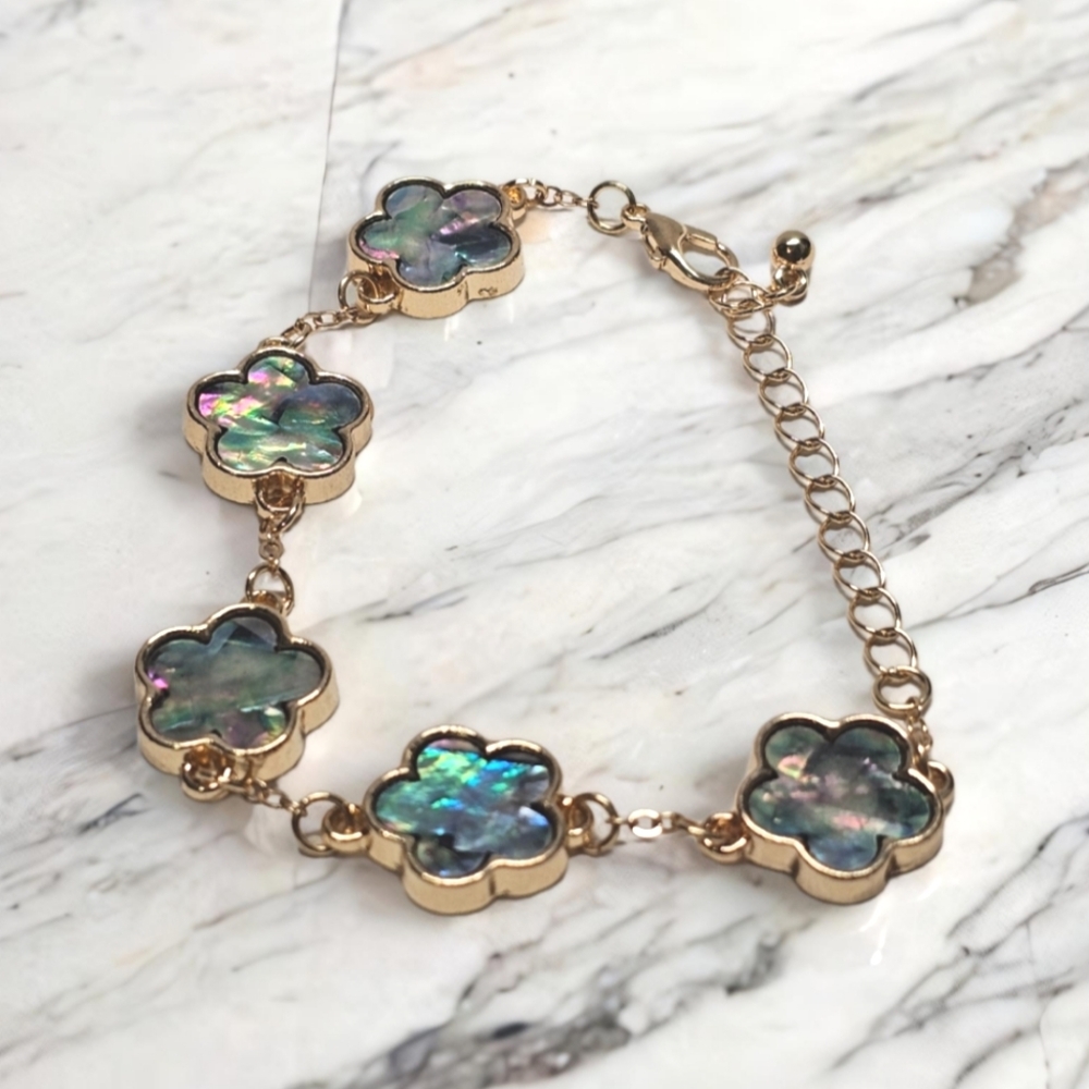 Bohemian Gold Iridescent Flower Fashion Charm Bracelet